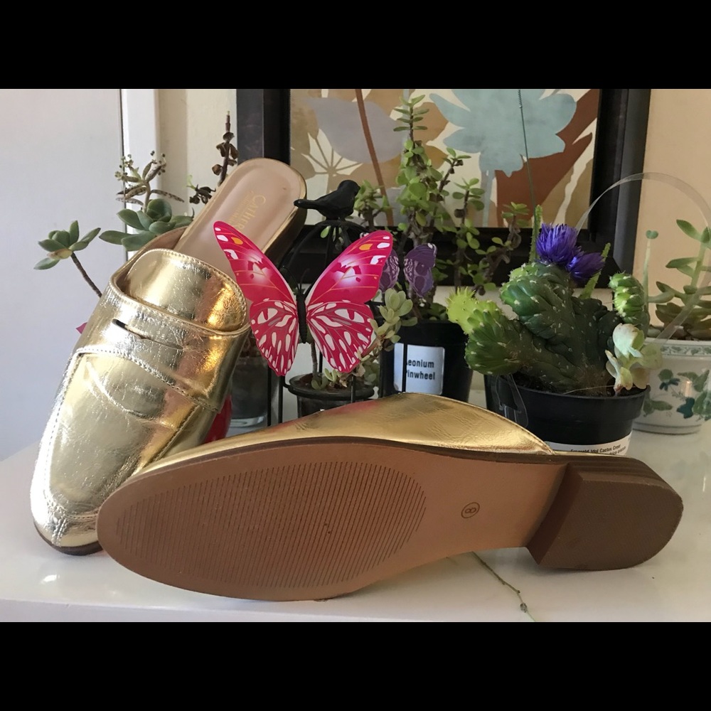 Penny mules loafers metallic gold